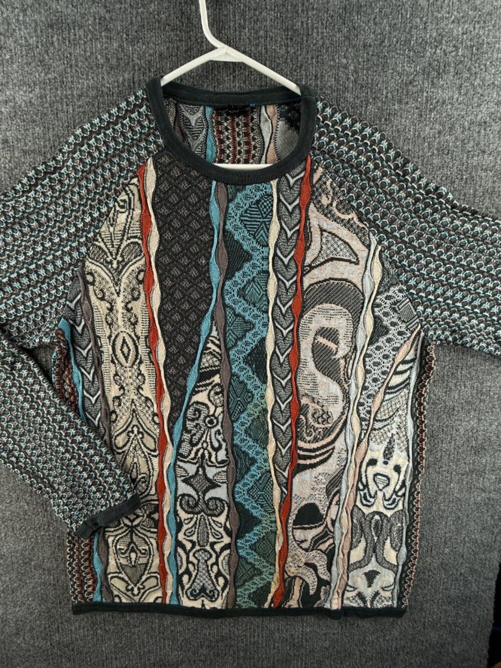 Coogi Men Colorful Swirl Sweater Geometric Large Australia Pullover Knit Raglan